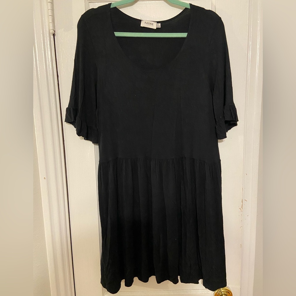 Women's Black Mini Dress with Ruffled Sleeves